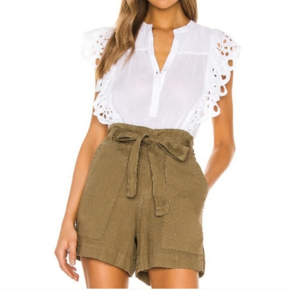 Joie Coralia Cotton Eyelet Ruffle Short Sleeve Top Size Medium